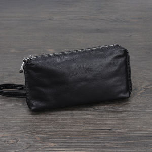 Vintage Long Zipper Wallet Soft Top Layer Cowhide Leather Mens Handbag Fashionable Phone Case Retro Style Casual Purse