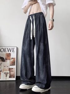 กางเกงลำลองชายผ้าไหมน้ำแข็งฤดูร้อน ทรงหลวม ขาบาน แห้งเร็ว กางเกงขายาวทรงตรง ทรงตรง ทรงตรง ทรงตรง