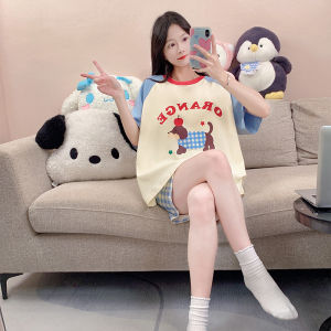 Junior High School Student Pajamas Womens Summer Short Sleeve Pure Cotton Thin Cartoon Cute Girl Childrens 15 Years Old Homewear Suit