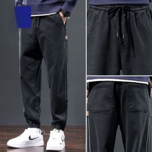 ROMON | กางเกงลำลองชาย Romon ฤดูใบไม้ร่วง/ฤดูหนาว กางเกงขายาวลายทางยืดหยุ่น กางเกงขายาวลำลอง กางเกงขายาวทรงหลวม กระเป๋า กระดุม สีพื้น