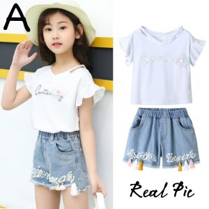 SETELAN ANAK PEREMPUAN IMPORT KOREAN STYLE TSHIRT SHORTS PANT HOTPANT JEANS APLIKASI