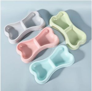 Tempat Makan Minum Anjing Kucing Pet Double Bowl Bentuk Tulang