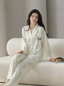 MiiOW | Autumn Sleepwear Womens Long Sleeve Long Pants Panda Pattern High-End Feeling Ladies Home Clothes Set Casual Style V-neck Cardigan