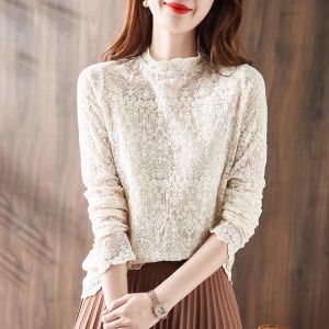 Autumn Fashion Half-high Neck Lace Long Sleeve Blouse