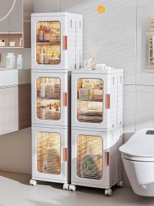 ตู้เก็บของแบบไม่ต้องติดตั้งสำหรับห้องน้ำ ชั้นวางของหลายชั้น ป้องกันน้ำได้ ชั้นวางของในช่องว่างที่แคบ ชั้นวางของในห้องน้ำแบบไม่ต้องติดตั้ง