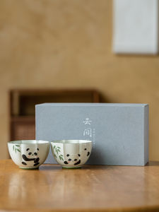 Hand-Painted Bamboo Ash Ceramic Tea Cup Cute Panda Owner Cup Single Piece Gongfu Tea Cup Perfect for Tea Appreciation