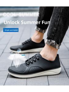 Mens Summer Outdoor Sandals Breathable Sporty Mesh Water Shoes Anti-slip Beach Shoes Slip-On PVC Upper PU Insole Flat Heel