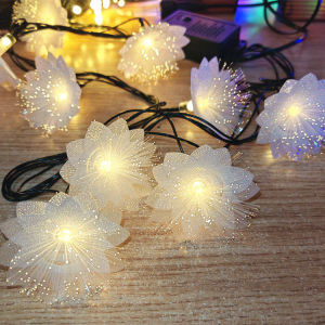 New LED Sakura Fiber Optic Flower Colorful Lights Star Flashing String Lights Bedroom Atmosphere Decorative Lights Festive Supplies