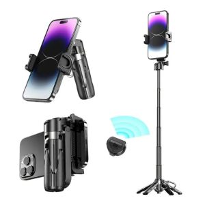 3 in 1 Phone Grip Mobile Phones Selfie Stick Tripod Stand with Detachable Remote for Vlog Live Broadcast Self-timer Stick
