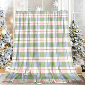 Beast Kingdom | Pastel Pink Green Blue Plaid Flannel Blanket Soft Fuzzy Plush Cozy Warm Throw for Sofa Bed Couch Home Decor Gifts