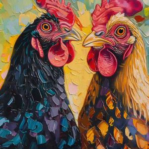 Tranh vợ chồng gà trốnggà mái phú quý viên mãn phong cách hiện đạiTranh treo tường dán tường phong thủy.CGI-916