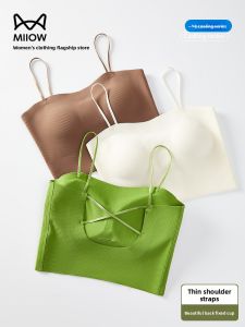 Miiow | Cat Woman Strapless Vest Top Womens Summer New Seamless Outerwear Sweet Style Backless Nylon Fabric Short Length Solid Color