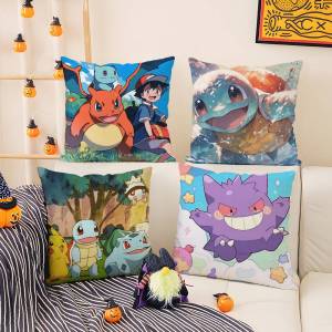 Bandai | Pokemon Home Decoration Anime Plush Pillow Cover Soft Short Plush Cushion Cover For Sofa Bedroom Living Room Gift