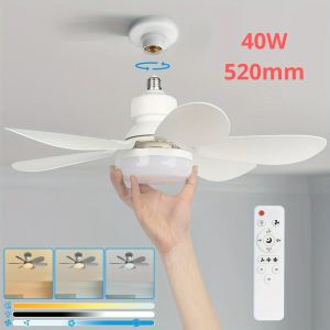 Socket Fan Light with Remote 20.5in Small Ceiling Fan with LED E26/27 Cordless Light Screw Fan for Kitchen Bedroom Small Room