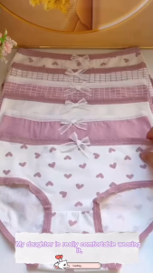 5-Piece Cotton Panties Set Set Lavender Sweet Mid Rise Stripe Heart Underwear Multipack