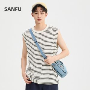 SANFU | Swan Embroidery Striped Mens Vest Summer Loose