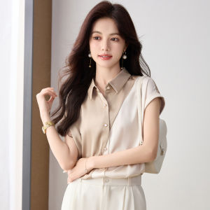 Summer New Arrival Color Matching Asymmetrical Temperament Shirt Womens Work Clothing Raglan Sleeve Minimalist Classy Single-Breasted Polo Shirt Tops