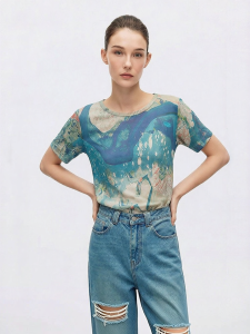 AMII | Commuter Abstract Mountain Print Mesh Short Sleeve T-shirt