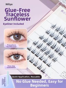 NILIYA | Self-Adhesive Sunflower-Style Segmented Lazy-Eye Beginner-Friendly Natural Looking Reusable False Eyelashes