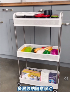 ✳️TSG65✳️ Multipurpose Metal 3 Tier Trolley Kitchen Storage Trolley Tray with Wheel Utility Rolling Cart Kitchen Rack Movable Trolley Cart Kitchen Shelf Kitchen Rack Snack Storage Rack Trolley Makeup Rack Cosmetics Rack Kitchen Utility Rolling Cart
