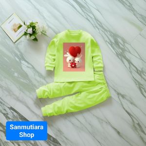 Sanmutiarashop Setelan Piyama Gambar Rabbit Love Anak Perempuan