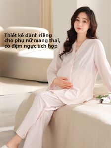 MiiOW | Pure Cotton Sleepwear For Pregnant Women Cat Person Home Clothes V-neck Long Sleeve Loose Fit Breathable Comfortable Spring Autumn