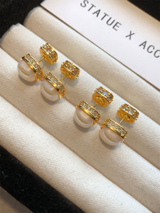 French Vintage Pearl Stud Earrings 2025 New Popular K Gold Personality Hong Kong Style Small Audience Design Sense Zircon Jewelry