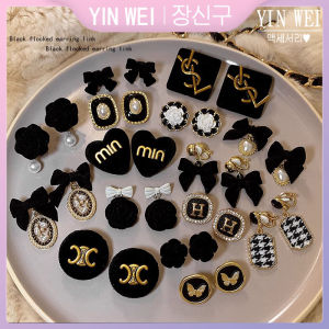 Black velvet ear clip female ear-free hole high quality simple tassel earrings 2024 new earrings