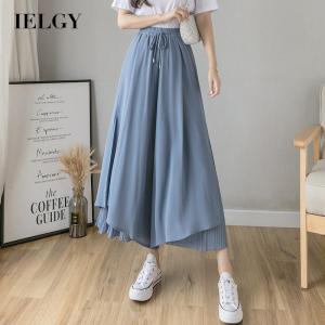 IELGY summer new style pleated chiffon wide-leg pants fashionable slim high waist drape elegant nine-point culottes women