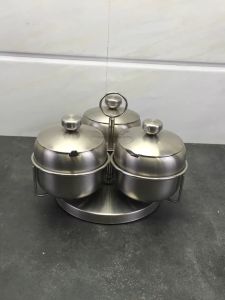 {Đủ Mẫu} Bộ 4 hủ inox 304 đựng gia vị hình quả táo xoay cao cấp kèm khay đựng cho nhà bếpquán ăn...