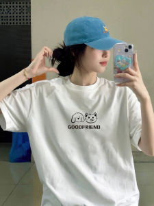 White Short Sleeve Womens T-shirt Loose Casual Cotton Pure Color Summer New Style Small Size Shoulder Top by Sanduolemen