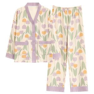 Váy ngủ nữ MiiOW làm bằng vải cotton dài tay thoải mái thoáng khí in họa tiết