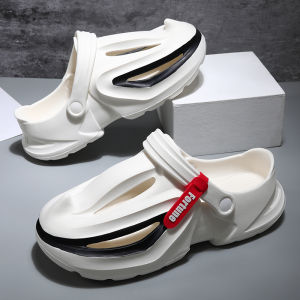 Mens Summer Outdoor Sandals Thick Bottom Slip-On Slippers Anti-Slip Wear-Resistant Beach Half Slippers Shock Absorption