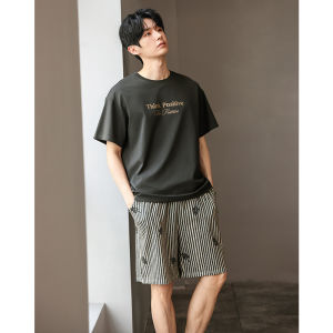 Cotton Summer Short Sleeve Shorts Pajamas for Teenage Men