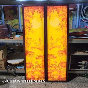 Đèn Hào Quang In Tranh Trúc Chỉ Hoa Sen Bộ Đôi Trang Trí Bàn Thờ Phòng Thờ Treo Tường TC-TD-06