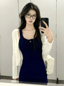 YUEZHONGWEI | White Short Ice Silk Sun Protection Knitted Cardigan Women Summer Thin Strap Vest Top Outerwear Shoulder Shawl Korean Style