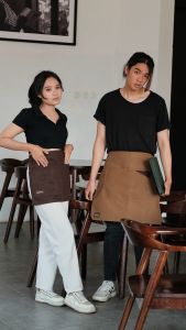 Apron Setengah Penuh Kain Katun & Kulit Sintetis untuk Server