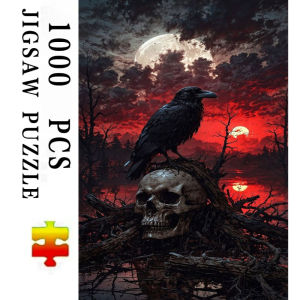 Jigsaw Puzzle 500/1000/1200/2000PCS Skull Red Sun Black Bird Dark Art Brain Teaser Puzzle Calming Hobby Gift