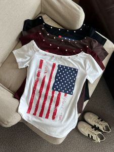 GUZILIAN | American Style Spicy Girl Asymmetrical Hem Short Sleeve T-Shirt Summer New Small Design Sense Shoulder Exposure Top