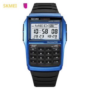SKMEI 2255 Digital Mens นาฬิกาข้อมือ Dual Time กีฬาเครื่องคิดเลขนาฬิกาสําหรับชายนับถอยหลัง Casual หนังสือโทรศัพท์ Montre Homme 1960