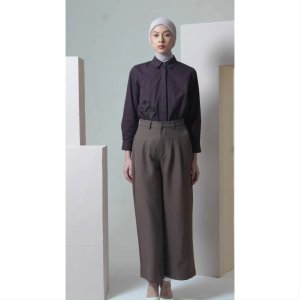 HijabChic Velora Pants - Celana Wanita Formal Cokelat Saku Samping