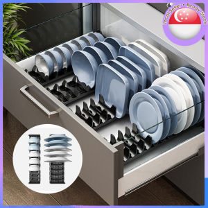 🇸🇬【SG stock】Plate rack dish rack bowl rack plate organizer Adjustable Plate Bowl Rack Storage | Cabinet Drawer Dinnerware Retractable Holder | Sink Countertop Organizer kitchen organizer plate rack dish rack bowl rack plate organizer cabinet organizer