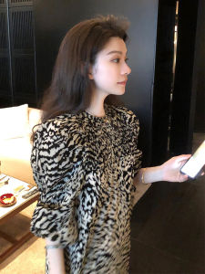 Summer Floral Print Loose Fit Leopard Print Maxi Dress Womens Base Layer Light Maturity Style Hepburn Style round Neck Seven Sleeve