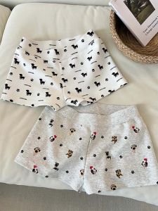 กางเกงขาสั้นลายการ์ตูนหมาพิมพ์ลายสไตล์เกาหลีเอวสูง กางเกงขายาวลำลองสำหรับผู้หญิง ทรงหลวม ทรงหลวม ทรงหลวม