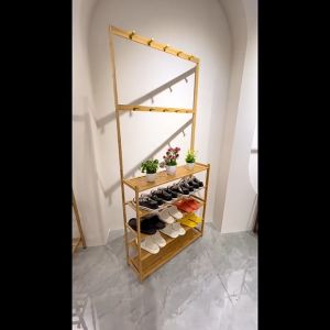 CF(COD) ราวแขวน ราวแขวนผ้า ชั้นวางรองเท้า จัดเก็บห้องให้เป็นระเบียบ ชั้นวางรองเท้าอเนกประสงค์ ไม้ไผ่กันน้ํา อเนกประสงค์ ราวแขวนเสื้อ