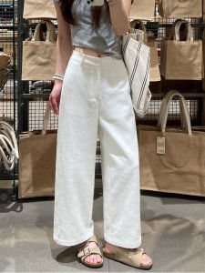 White Linen Wide Leg Pants Womens Summer Thin High Waist Slimming Drapey Casual Cotton Linen Straight Leg Trousers
