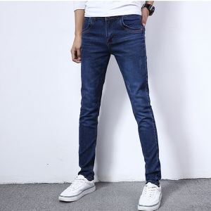 White Denim Mens Clothing Pants Silm Skinny Pants Casual Straight Pants Mid-Waist Elastic All Year Round Trendy Pants Men