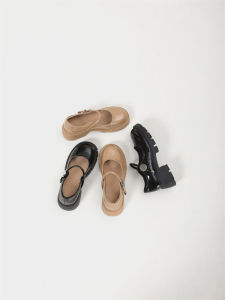 Wide Fit Mary Jane Shoes for Women round Toe Thick Heel Fashion Single Shoes Korean Style High Heel Rubber Outsole Daily Wear