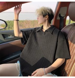 NCE Mens Summer Heavy Duty Loose Collar T-shirt Trendy Brand American Half Sleeve