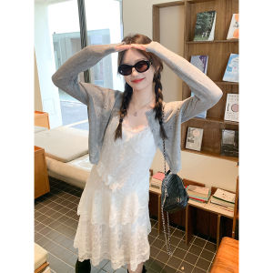Korean Style Lace Edge Off-white V-neck Irregular Short Dress